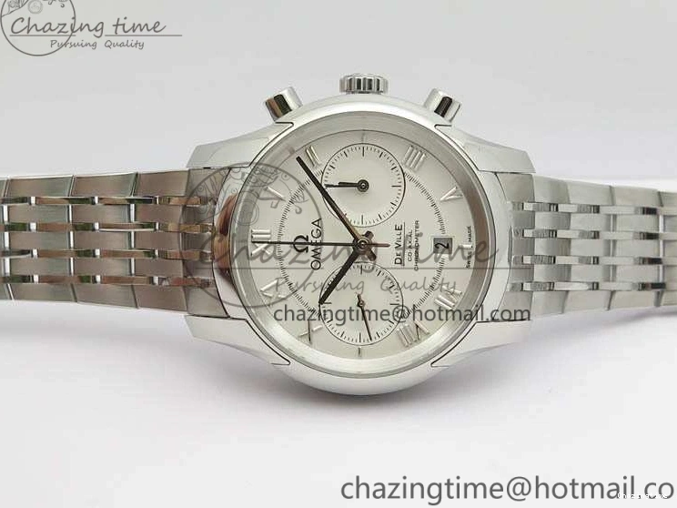 0409 HighQuality De Ville Chronograph SS OMF 1:1 Best Edition White Dial On SS Bracelet A 8151